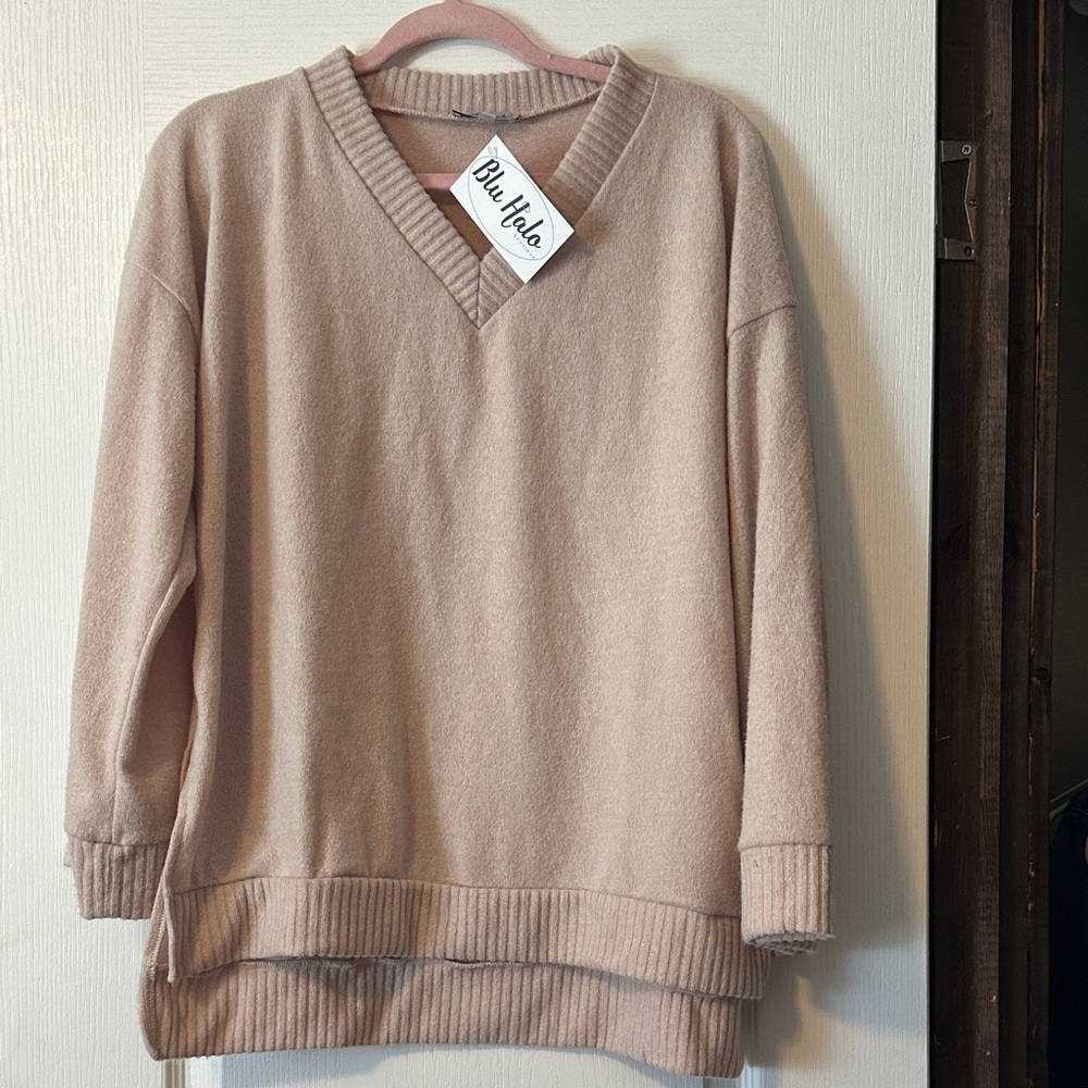 White Birch V-Neck Sweater in Soft Beige